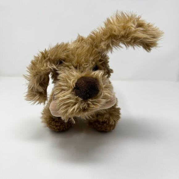 Toy Works Scruffy Brown Dog 14" Plush with Perky Ears Bone in Mouth and Collar - Picture 2 of 12